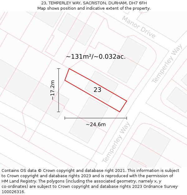 23, TEMPERLEY WAY, SACRISTON, DURHAM, DH7 6FH: Plot and title map