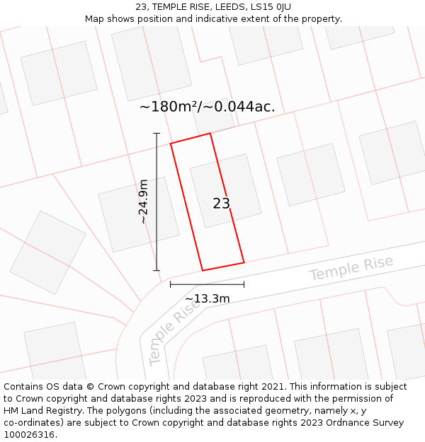 23, TEMPLE RISE, LEEDS, LS15 0JU: Plot and title map