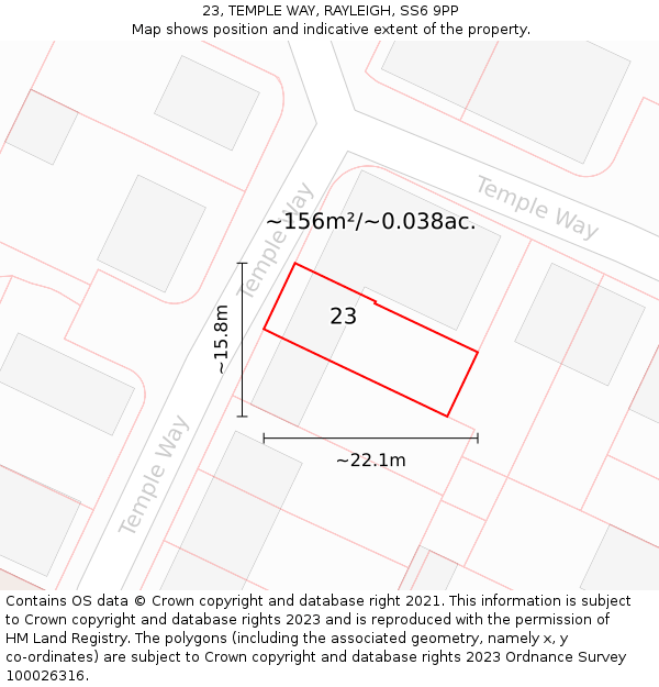 23, TEMPLE WAY, RAYLEIGH, SS6 9PP: Plot and title map