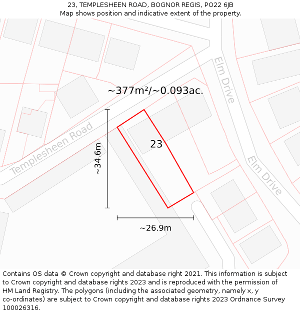 23, TEMPLESHEEN ROAD, BOGNOR REGIS, PO22 6JB: Plot and title map