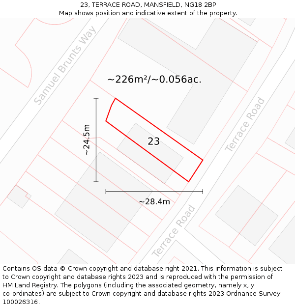 23, TERRACE ROAD, MANSFIELD, NG18 2BP: Plot and title map