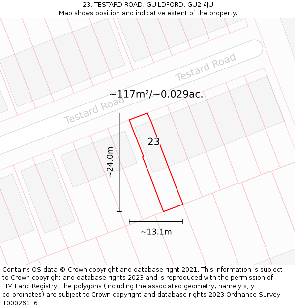 23, TESTARD ROAD, GUILDFORD, GU2 4JU: Plot and title map