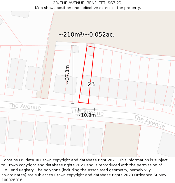 23, THE AVENUE, BENFLEET, SS7 2DJ: Plot and title map