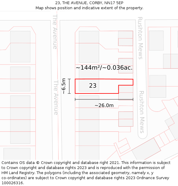 23, THE AVENUE, CORBY, NN17 5EP: Plot and title map