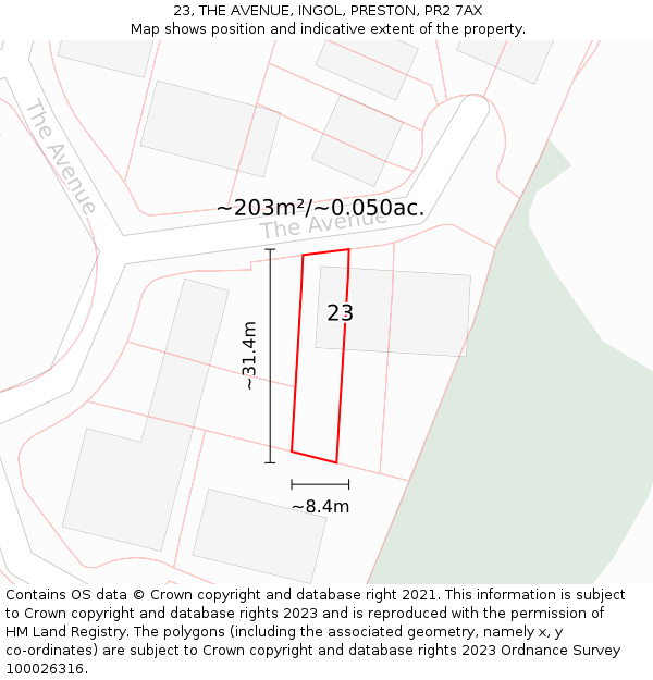 23, THE AVENUE, INGOL, PRESTON, PR2 7AX: Plot and title map