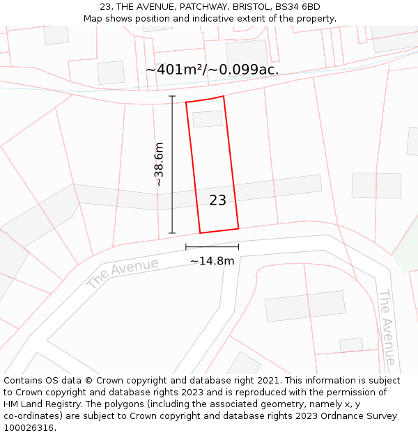 23, THE AVENUE, PATCHWAY, BRISTOL, BS34 6BD: Plot and title map