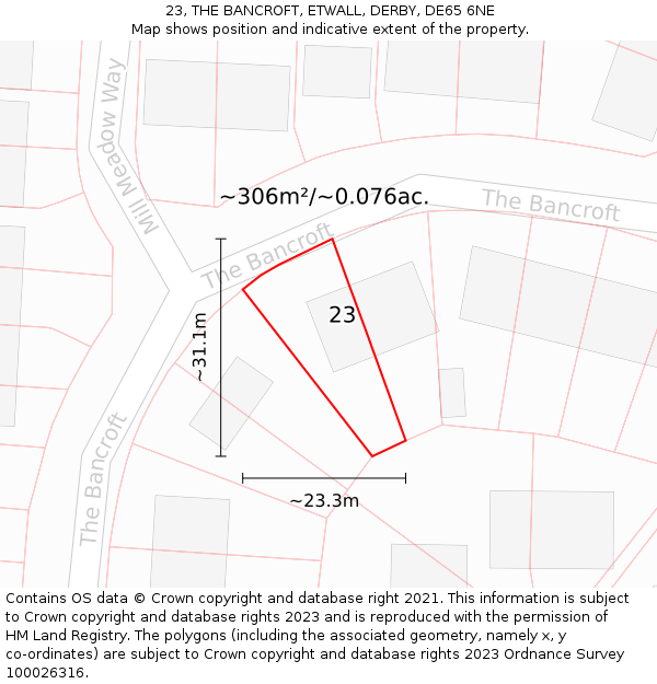 23, THE BANCROFT, ETWALL, DERBY, DE65 6NE: Plot and title map