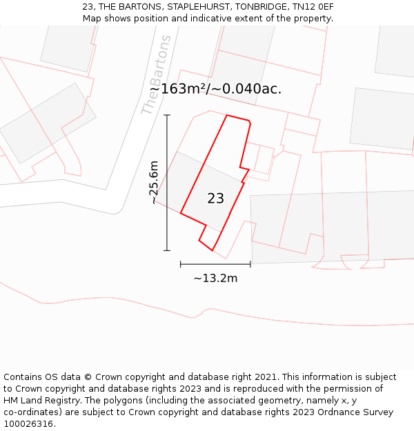 23, THE BARTONS, STAPLEHURST, TONBRIDGE, TN12 0EF: Plot and title map