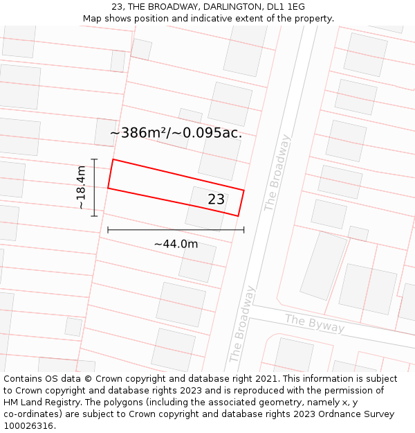 23, THE BROADWAY, DARLINGTON, DL1 1EG: Plot and title map