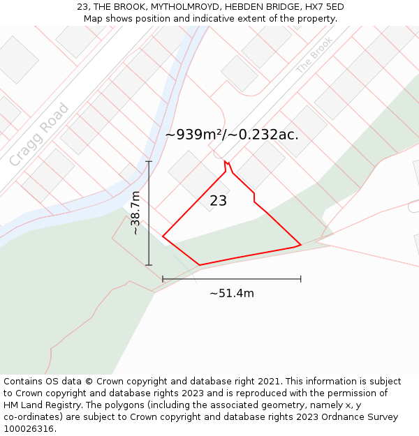 23, THE BROOK, MYTHOLMROYD, HEBDEN BRIDGE, HX7 5ED: Plot and title map