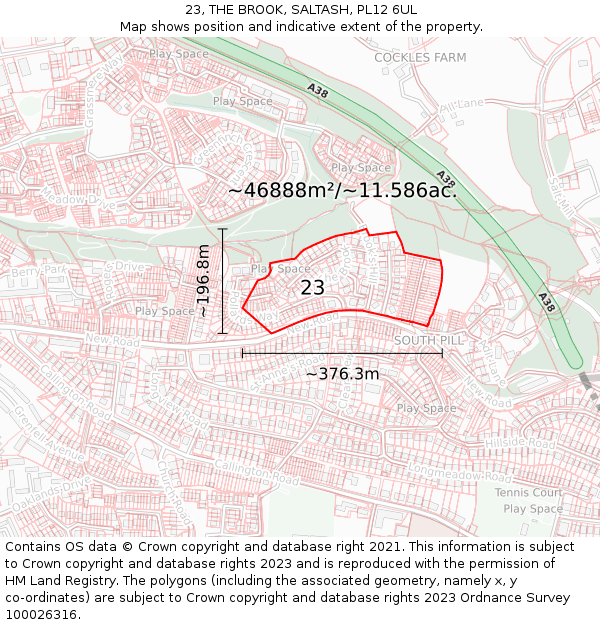 23, THE BROOK, SALTASH, PL12 6UL: Plot and title map