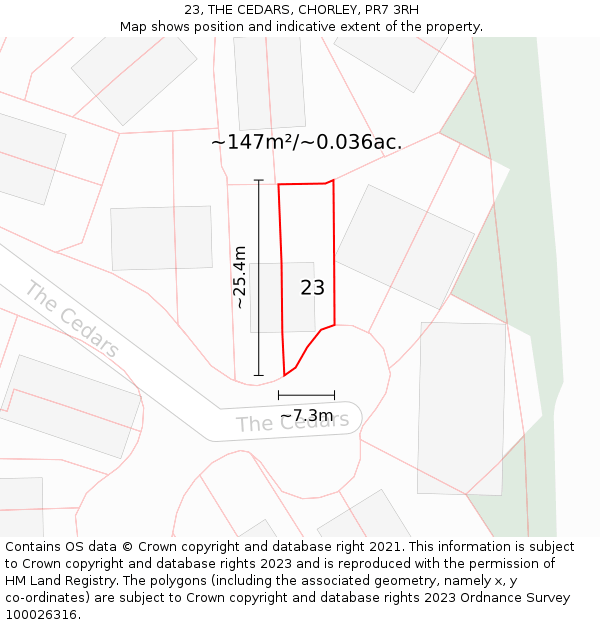 23, THE CEDARS, CHORLEY, PR7 3RH: Plot and title map