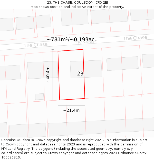 23, THE CHASE, COULSDON, CR5 2EJ: Plot and title map