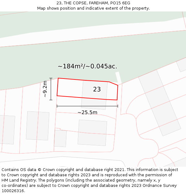 23, THE COPSE, FAREHAM, PO15 6EG: Plot and title map
