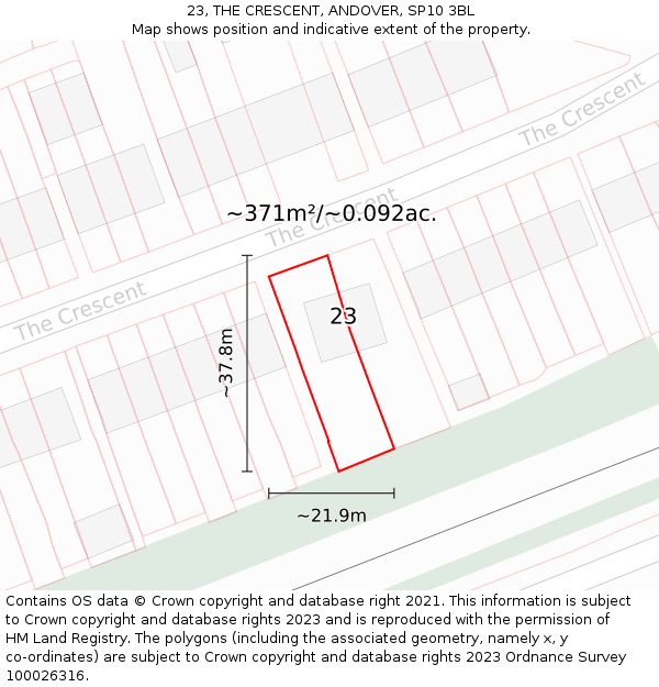 23, THE CRESCENT, ANDOVER, SP10 3BL: Plot and title map