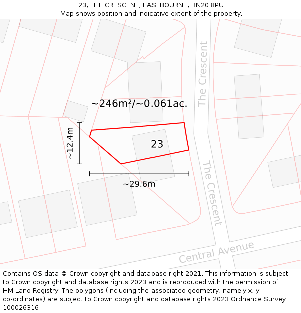 23, THE CRESCENT, EASTBOURNE, BN20 8PU: Plot and title map