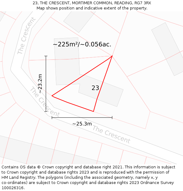 23, THE CRESCENT, MORTIMER COMMON, READING, RG7 3RX: Plot and title map