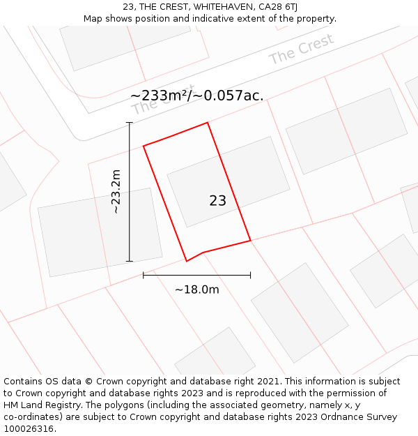 23, THE CREST, WHITEHAVEN, CA28 6TJ: Plot and title map