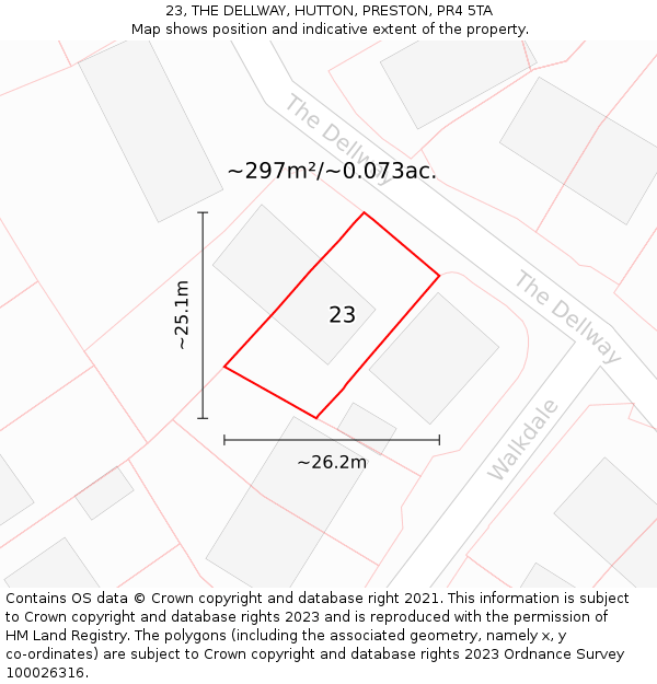 23, THE DELLWAY, HUTTON, PRESTON, PR4 5TA: Plot and title map