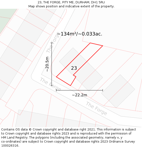 23, THE FORGE, PITY ME, DURHAM, DH1 5RU: Plot and title map