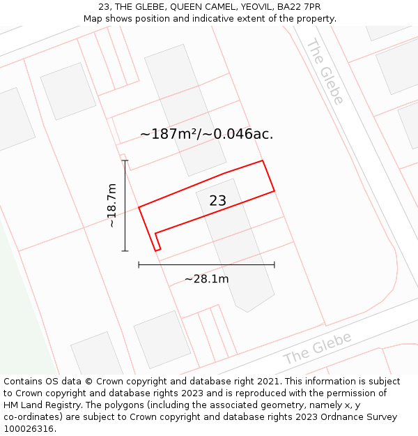23, THE GLEBE, QUEEN CAMEL, YEOVIL, BA22 7PR: Plot and title map