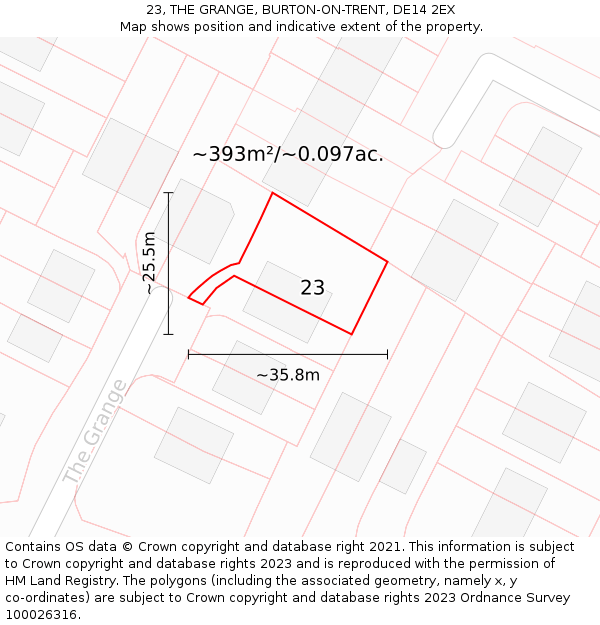 23, THE GRANGE, BURTON-ON-TRENT, DE14 2EX: Plot and title map