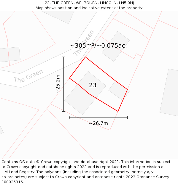 23, THE GREEN, WELBOURN, LINCOLN, LN5 0NJ: Plot and title map