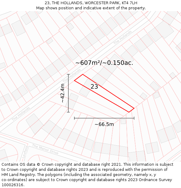 23, THE HOLLANDS, WORCESTER PARK, KT4 7LH: Plot and title map