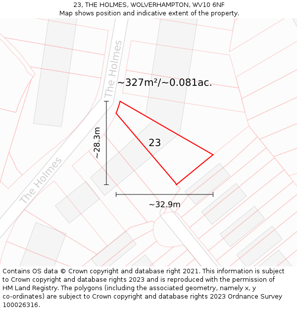 23, THE HOLMES, WOLVERHAMPTON, WV10 6NF: Plot and title map