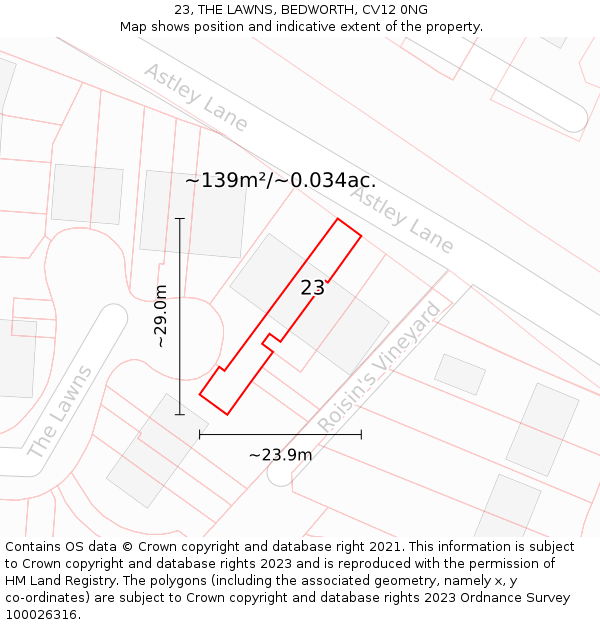 23, THE LAWNS, BEDWORTH, CV12 0NG: Plot and title map