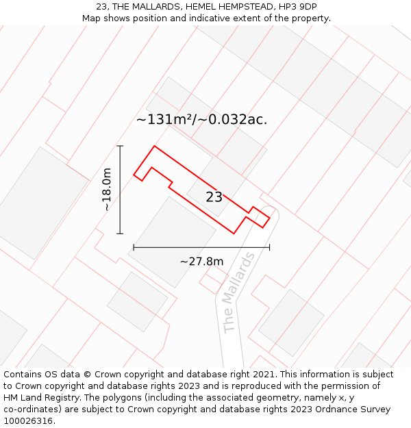 23, THE MALLARDS, HEMEL HEMPSTEAD, HP3 9DP: Plot and title map