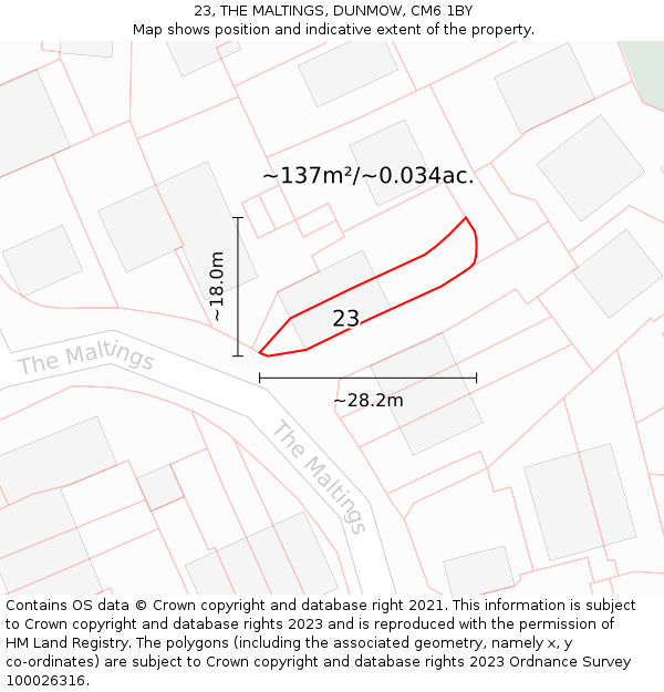 23, THE MALTINGS, DUNMOW, CM6 1BY: Plot and title map