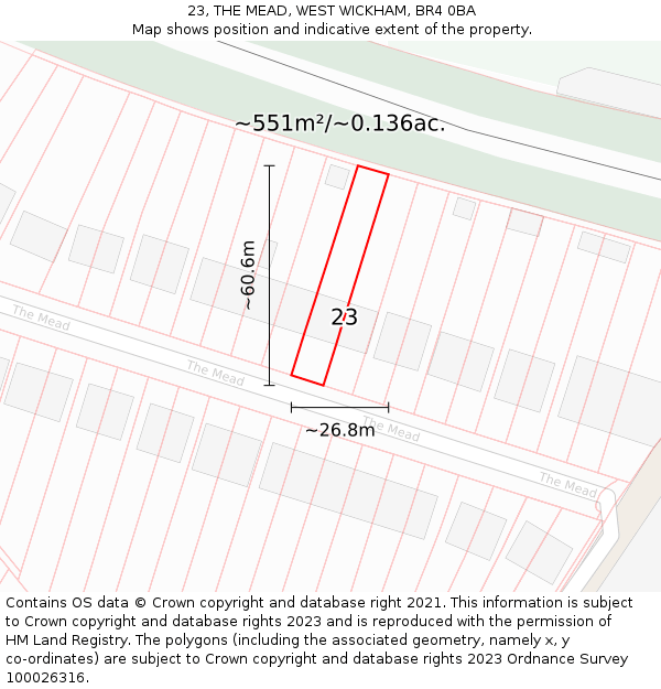 23, THE MEAD, WEST WICKHAM, BR4 0BA: Plot and title map