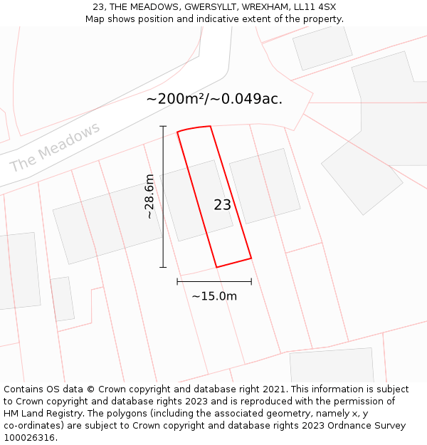 23, THE MEADOWS, GWERSYLLT, WREXHAM, LL11 4SX: Plot and title map