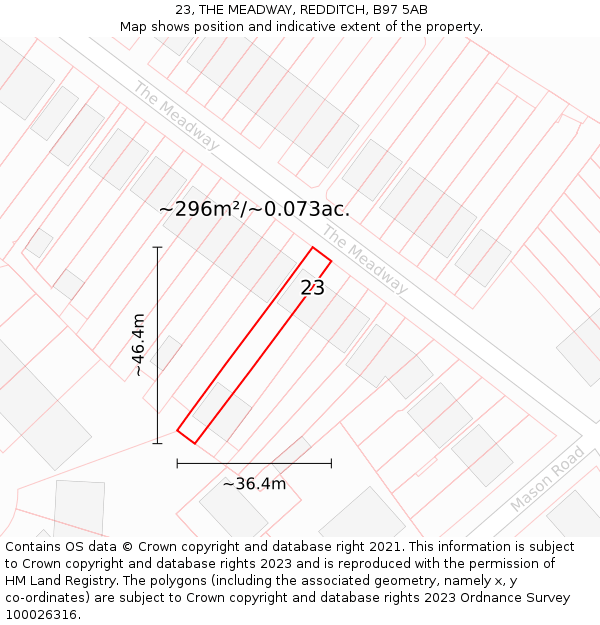 23, THE MEADWAY, REDDITCH, B97 5AB: Plot and title map