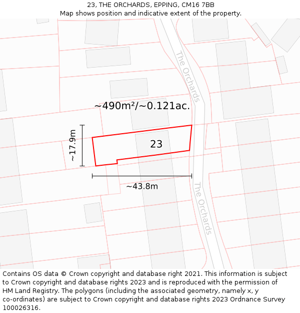 23, THE ORCHARDS, EPPING, CM16 7BB: Plot and title map