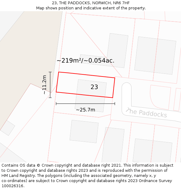 23, THE PADDOCKS, NORWICH, NR6 7HF: Plot and title map
