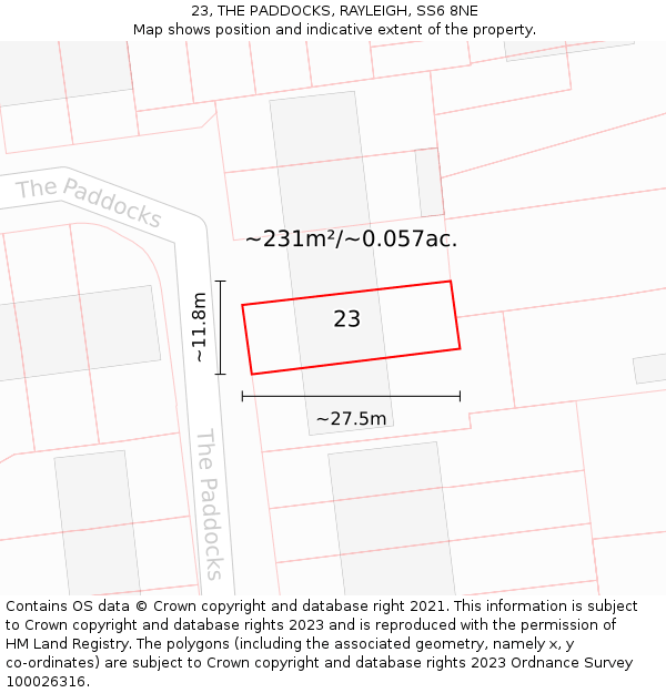 23, THE PADDOCKS, RAYLEIGH, SS6 8NE: Plot and title map