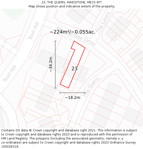 23, THE QUERN, MAIDSTONE, ME15 6FT: Plot and title map