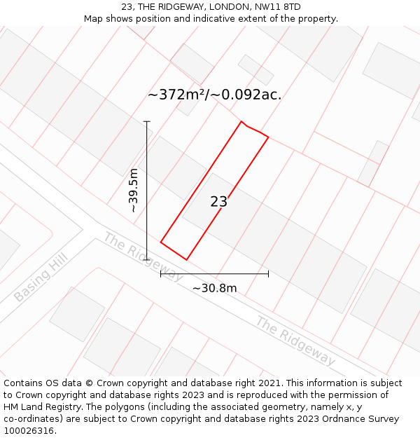 23, THE RIDGEWAY, LONDON, NW11 8TD: Plot and title map