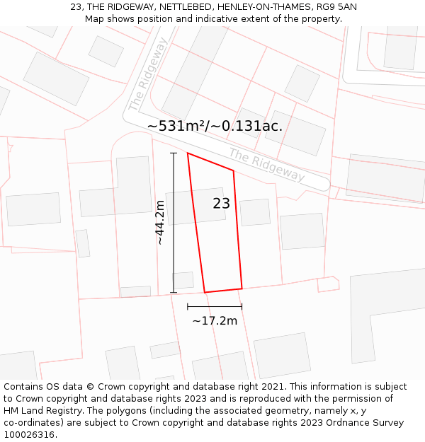 23, THE RIDGEWAY, NETTLEBED, HENLEY-ON-THAMES, RG9 5AN: Plot and title map