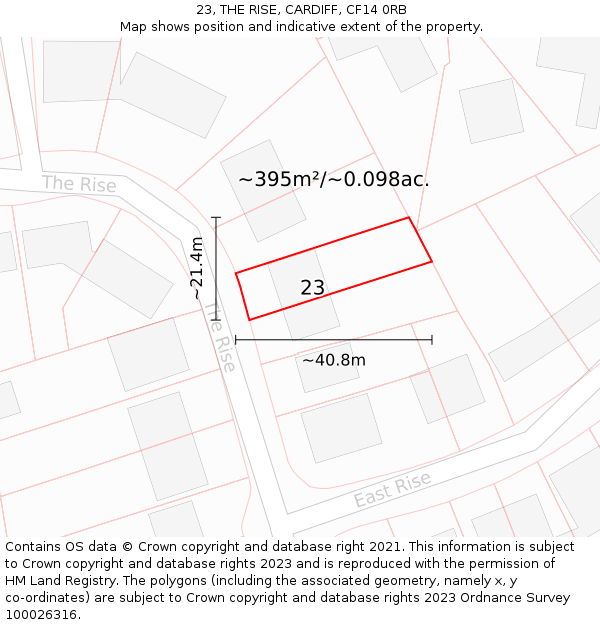 23, THE RISE, CARDIFF, CF14 0RB: Plot and title map