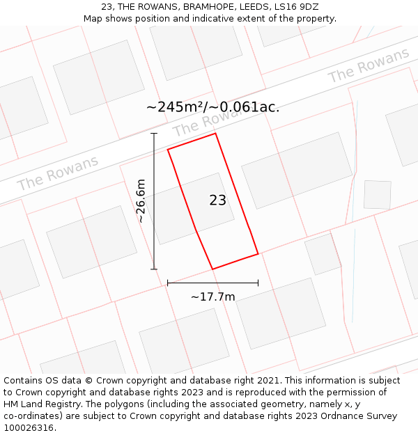 23, THE ROWANS, BRAMHOPE, LEEDS, LS16 9DZ: Plot and title map