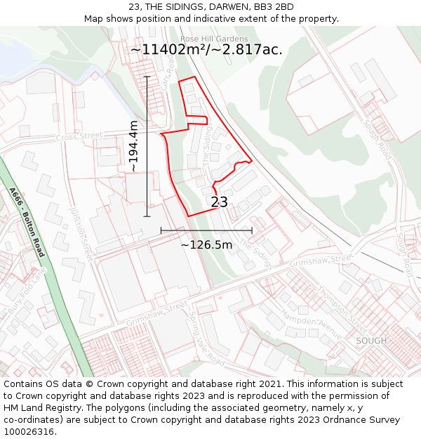 23, THE SIDINGS, DARWEN, BB3 2BD: Plot and title map