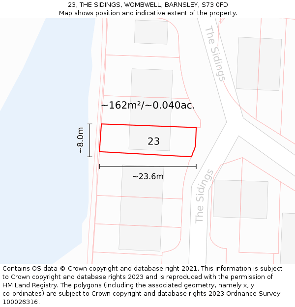 23, THE SIDINGS, WOMBWELL, BARNSLEY, S73 0FD: Plot and title map