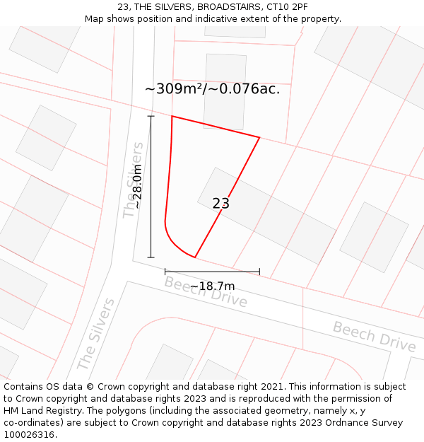 23, THE SILVERS, BROADSTAIRS, CT10 2PF: Plot and title map