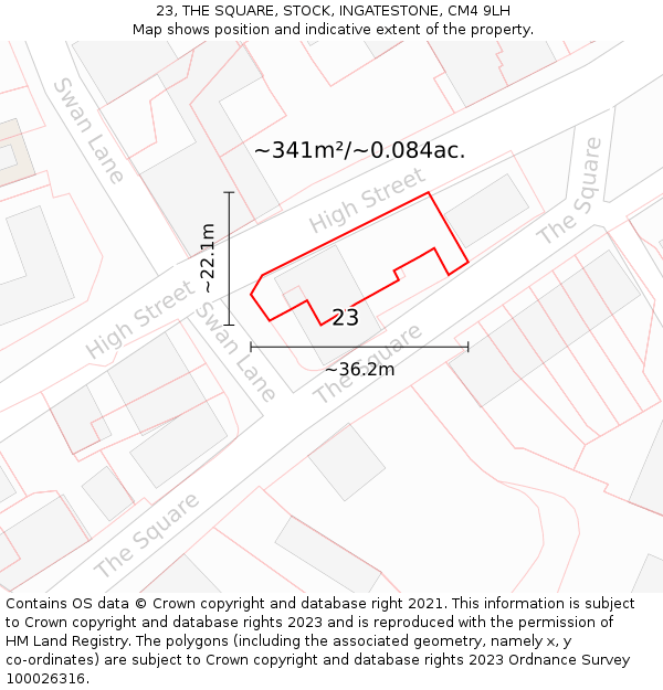 23, THE SQUARE, STOCK, INGATESTONE, CM4 9LH: Plot and title map