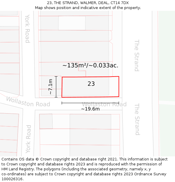 23, THE STRAND, WALMER, DEAL, CT14 7DX: Plot and title map