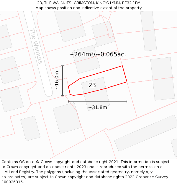 23, THE WALNUTS, GRIMSTON, KING'S LYNN, PE32 1BA: Plot and title map