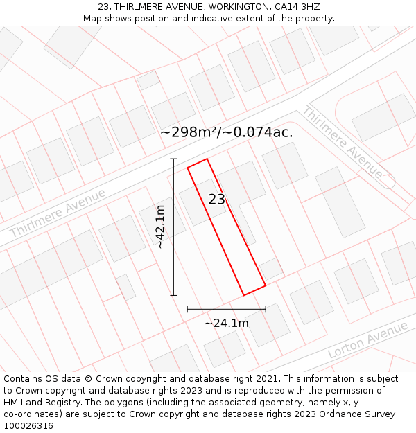 23, THIRLMERE AVENUE, WORKINGTON, CA14 3HZ: Plot and title map